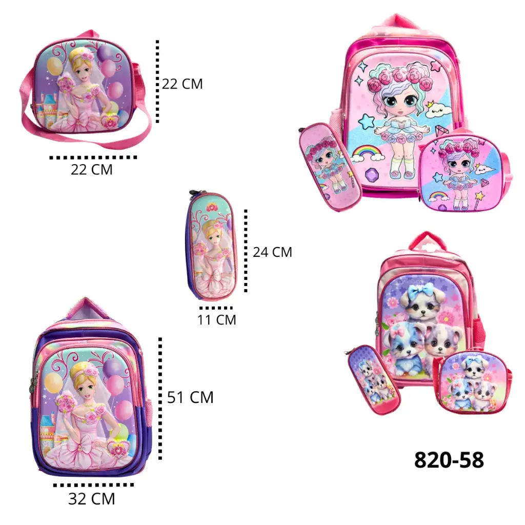 TRIO CARTUCHERA MORRAL Y LONCEHRA NIÑA 820-58