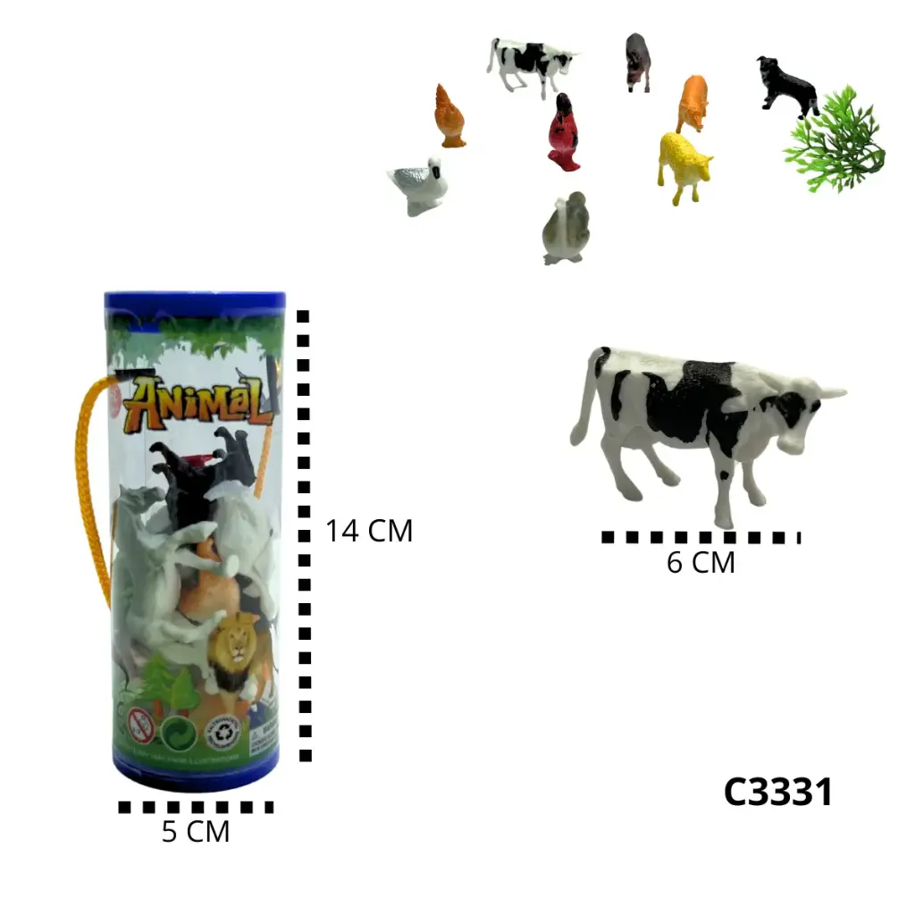 ANIMALES POR 12 DOMÉSTICOS Y SALVAJES EN TUBO PVC C3331