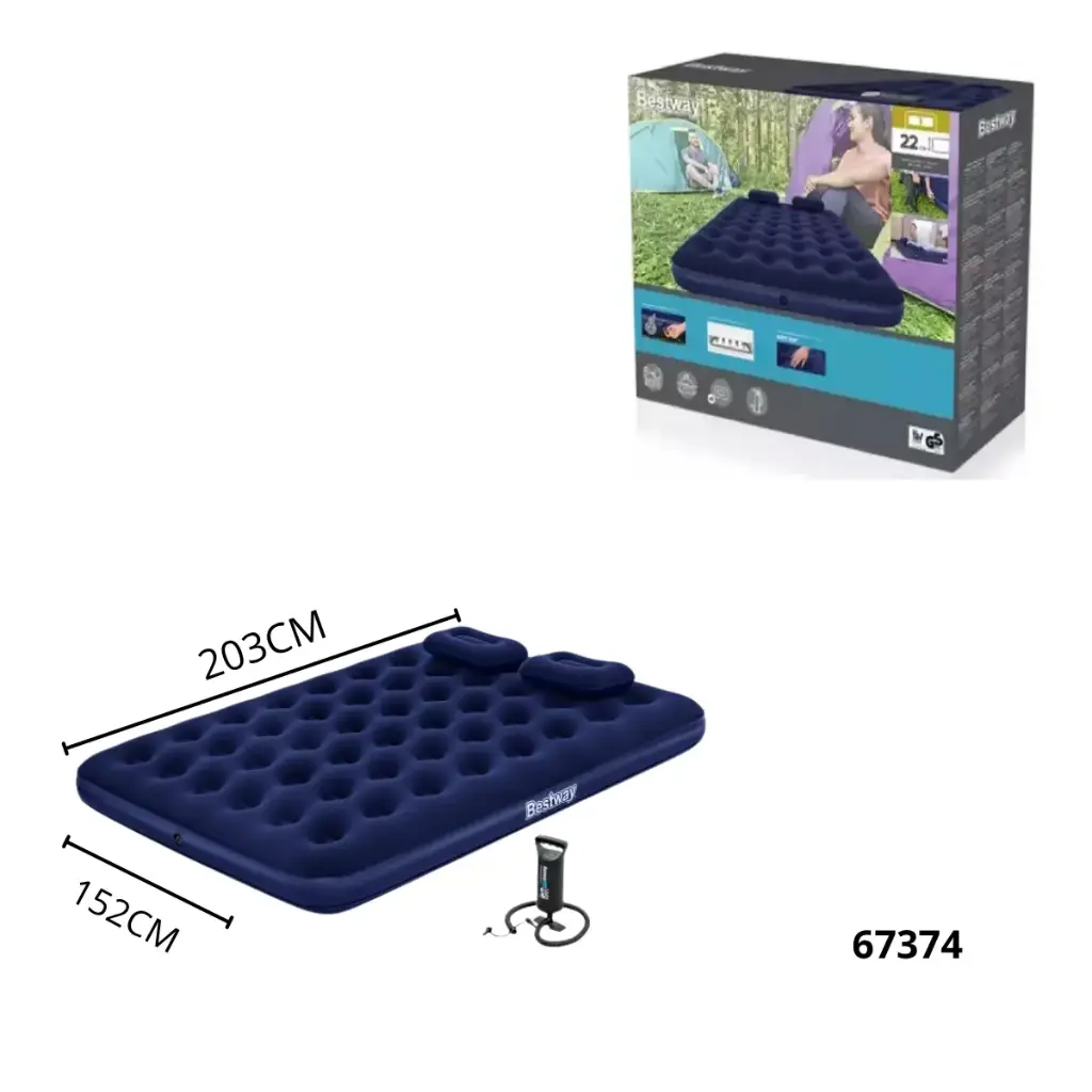 COLCHON INFLABLE DOBLE+ALMOHADAS BESTWAY 2.03mx1.52mx22cm 67374