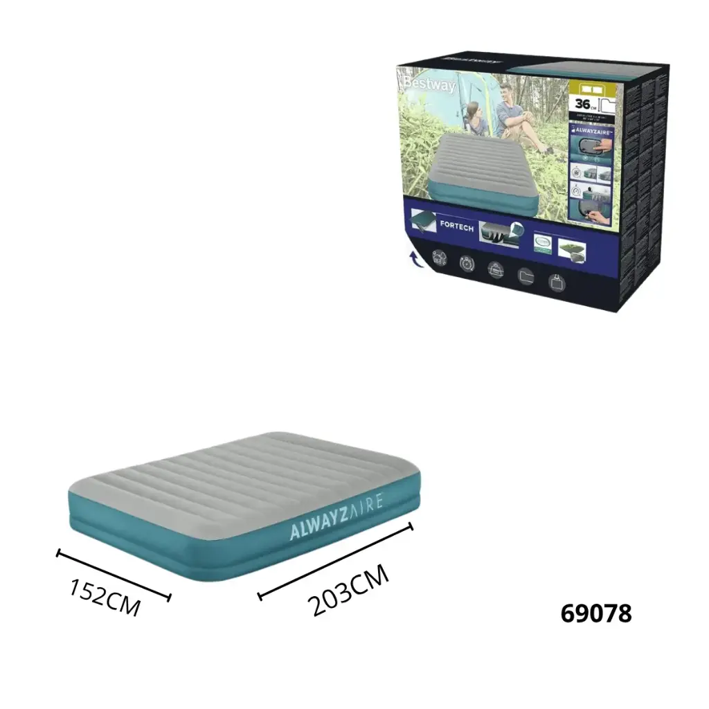 bestway 80 x 60 x 14/2.03 m x 1.52 m x 36 cm alwayzaire fortech air mattress queen rechargeable dual pump 69078