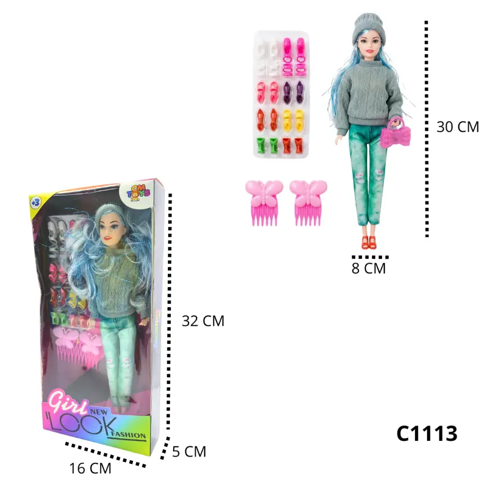 MUÑECA ACCESORIOS CON GORRO NUEVA C1113