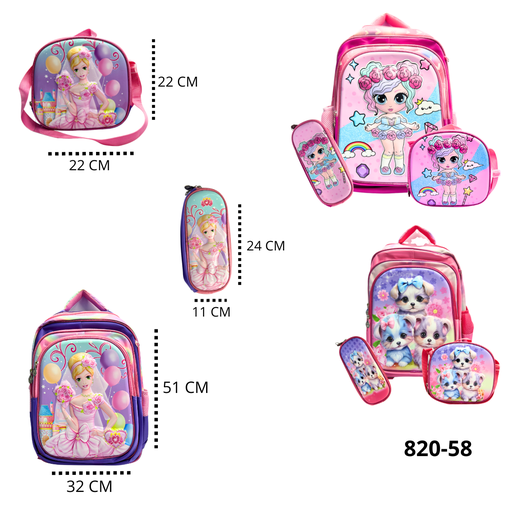 820-58 TRIO CARTUCHERA MORRAL Y LONCEHRA NIÑA 820-58