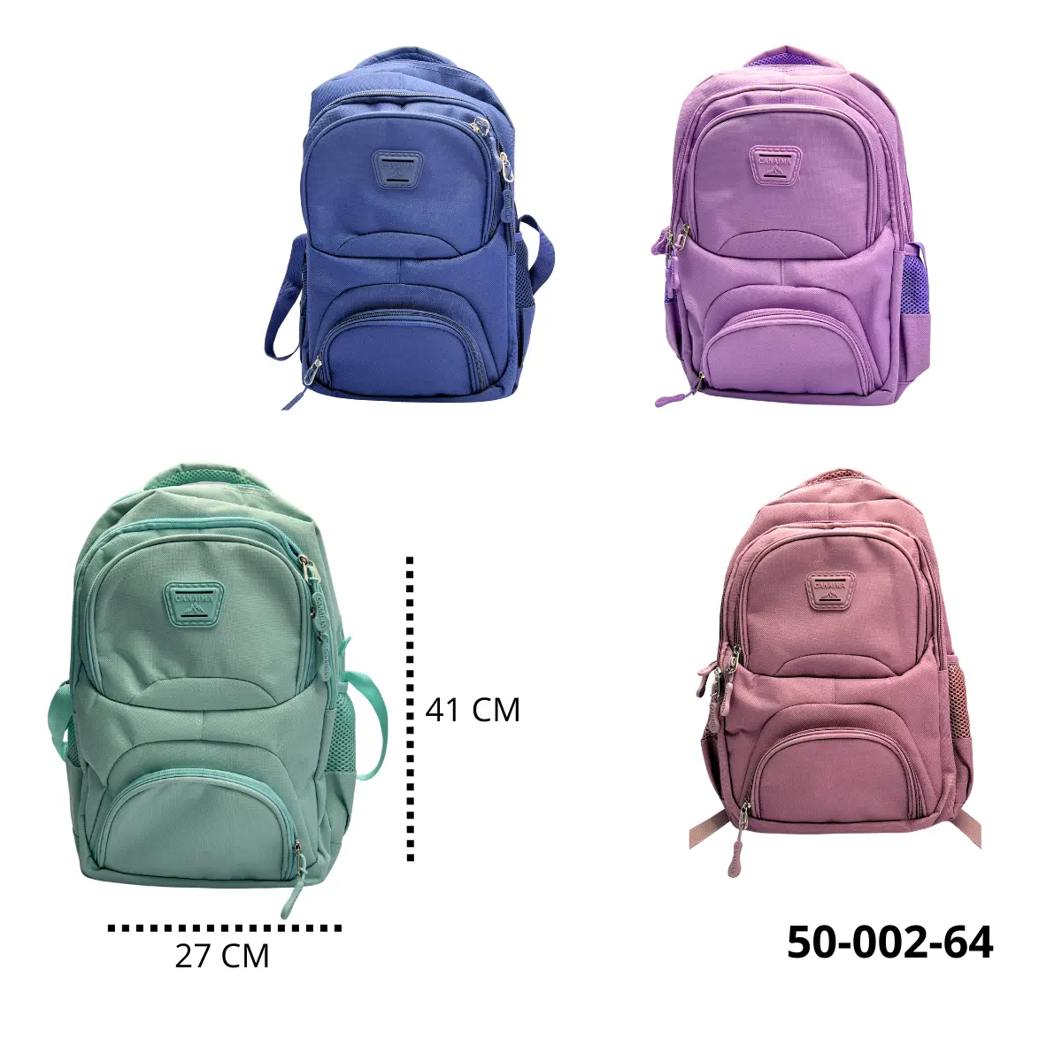 BOLSO ESCOLAR COLOR LILA VERDE ROSA AZUL 50-002-64