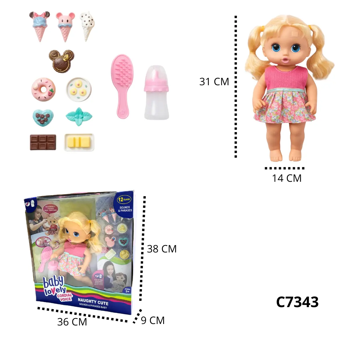 MUÑECA 12 SONIDOS C7343