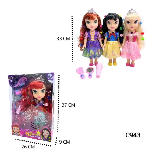 C943 MUÑECA PRINCESA CON ACCESORIOS LUZ Y M C943