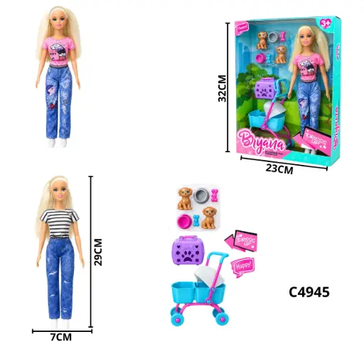 MUÑECA CON MASCOTA Y COCHE C4945