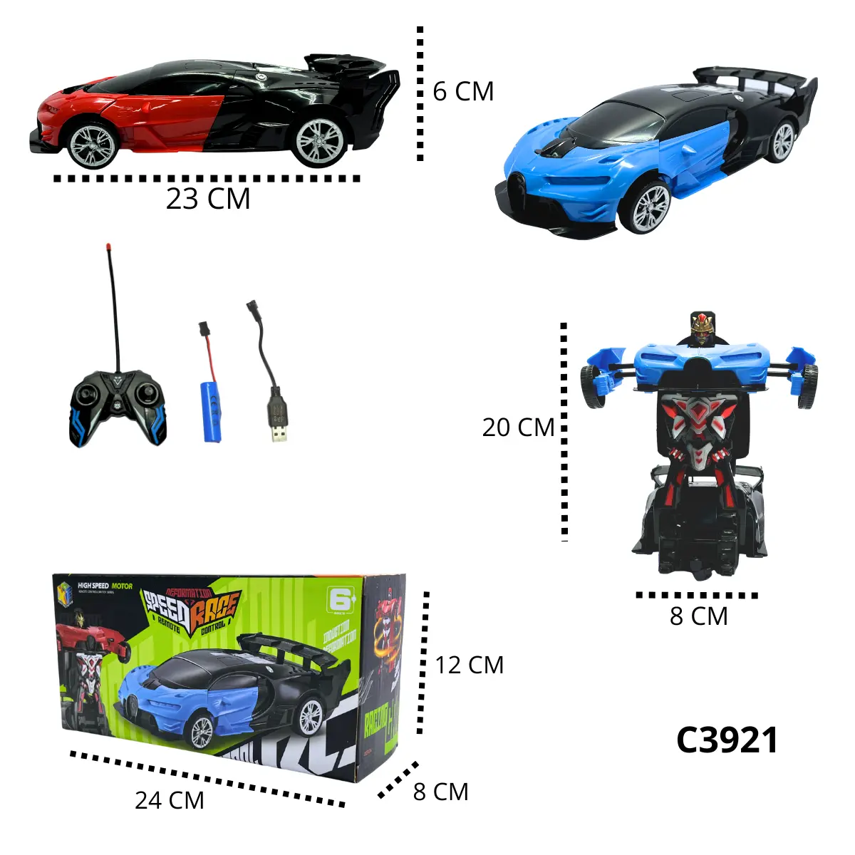 CARRO TRANSFORMER A CONTROL REMOTO RECARGABLES C3921